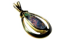 Australian Boulder Opal Diamond Pendant and Chian 18 Karat Yellow Gold