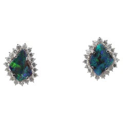 Australian Boulder Opal Diamond Platinum Earrings