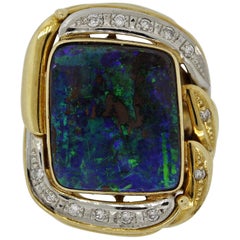 Australian Boulder Opal Diamond Platinum Gold Ring