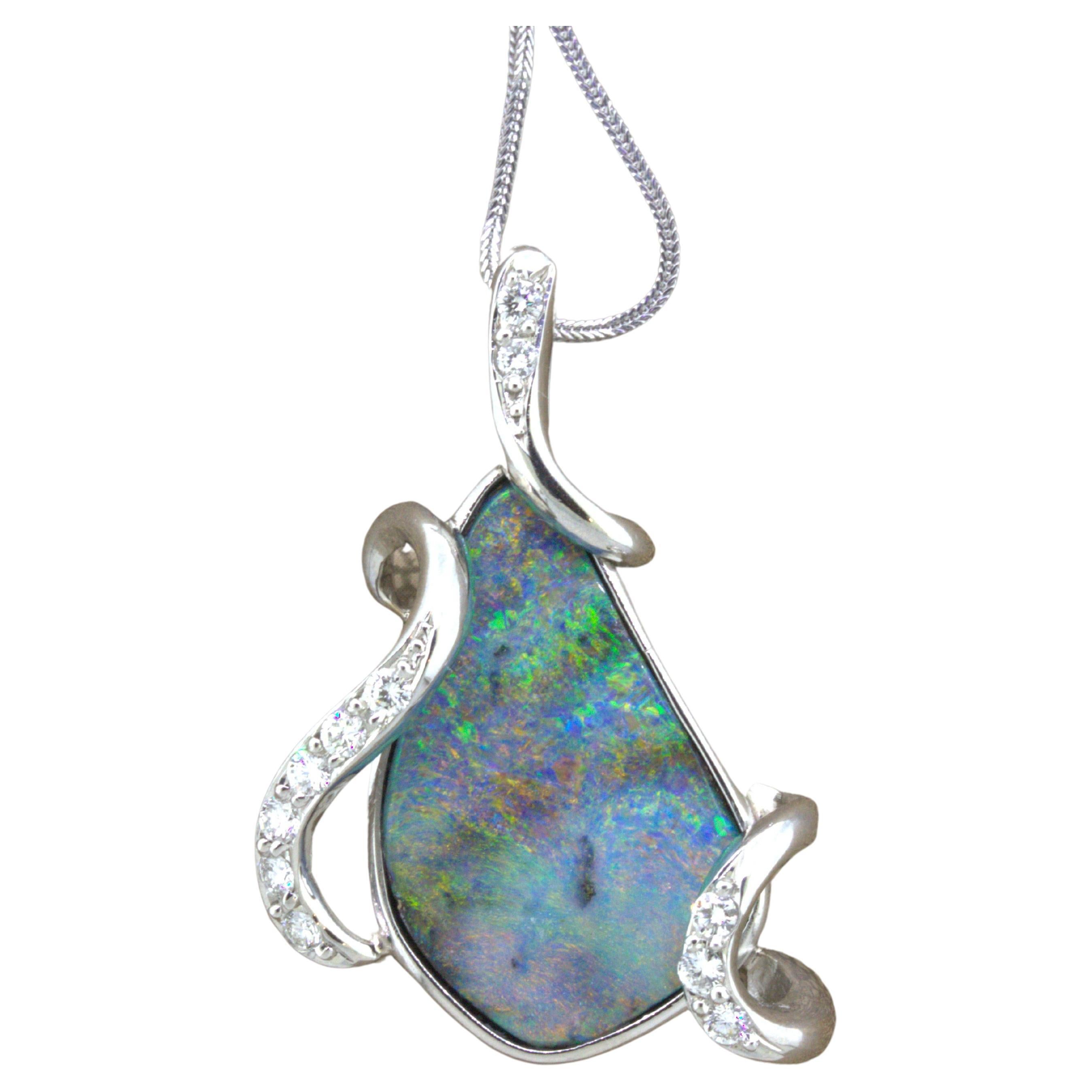 Pendentif en platine avec diamant et opale Boulder d'Australie