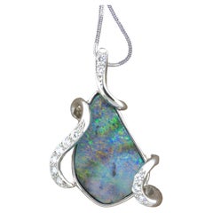 Australian Boulder Opal Diamond Platinum Pendant