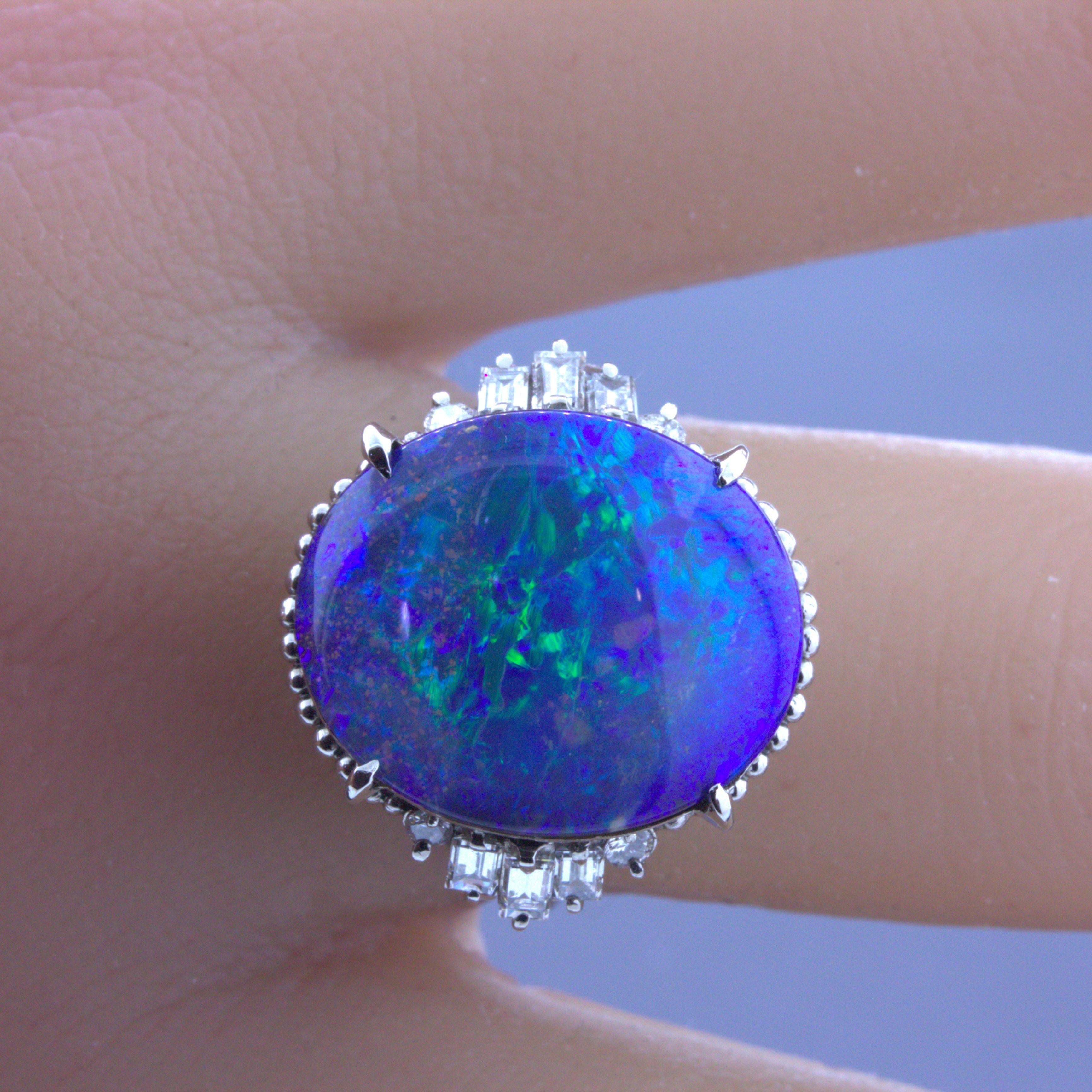 Australian Boulder Opal Diamond Platinum Ring In New Condition For Sale In Beverly Hills, CA