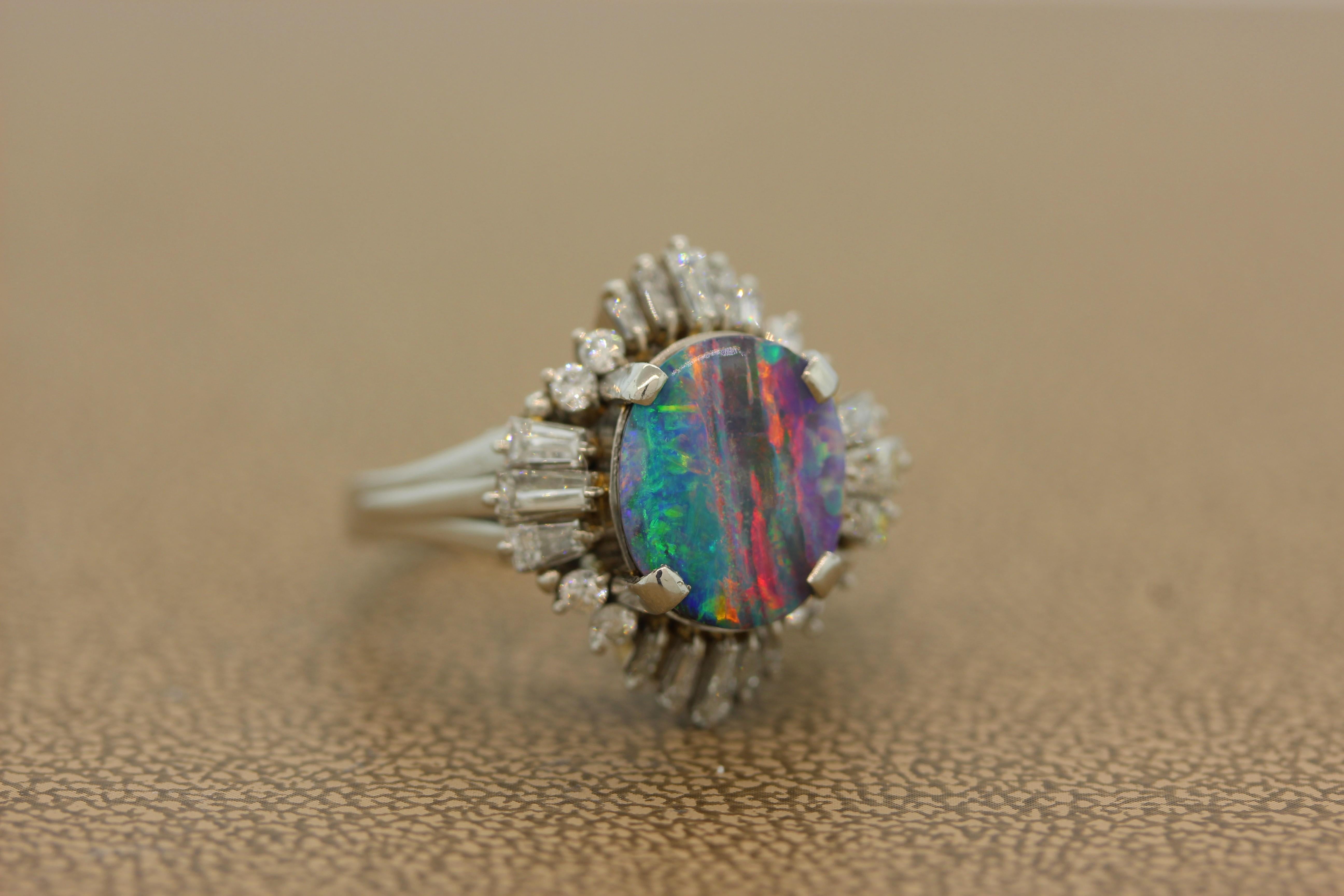Women's or Men's Australian Boulder Opal Diamond Platinum Ring