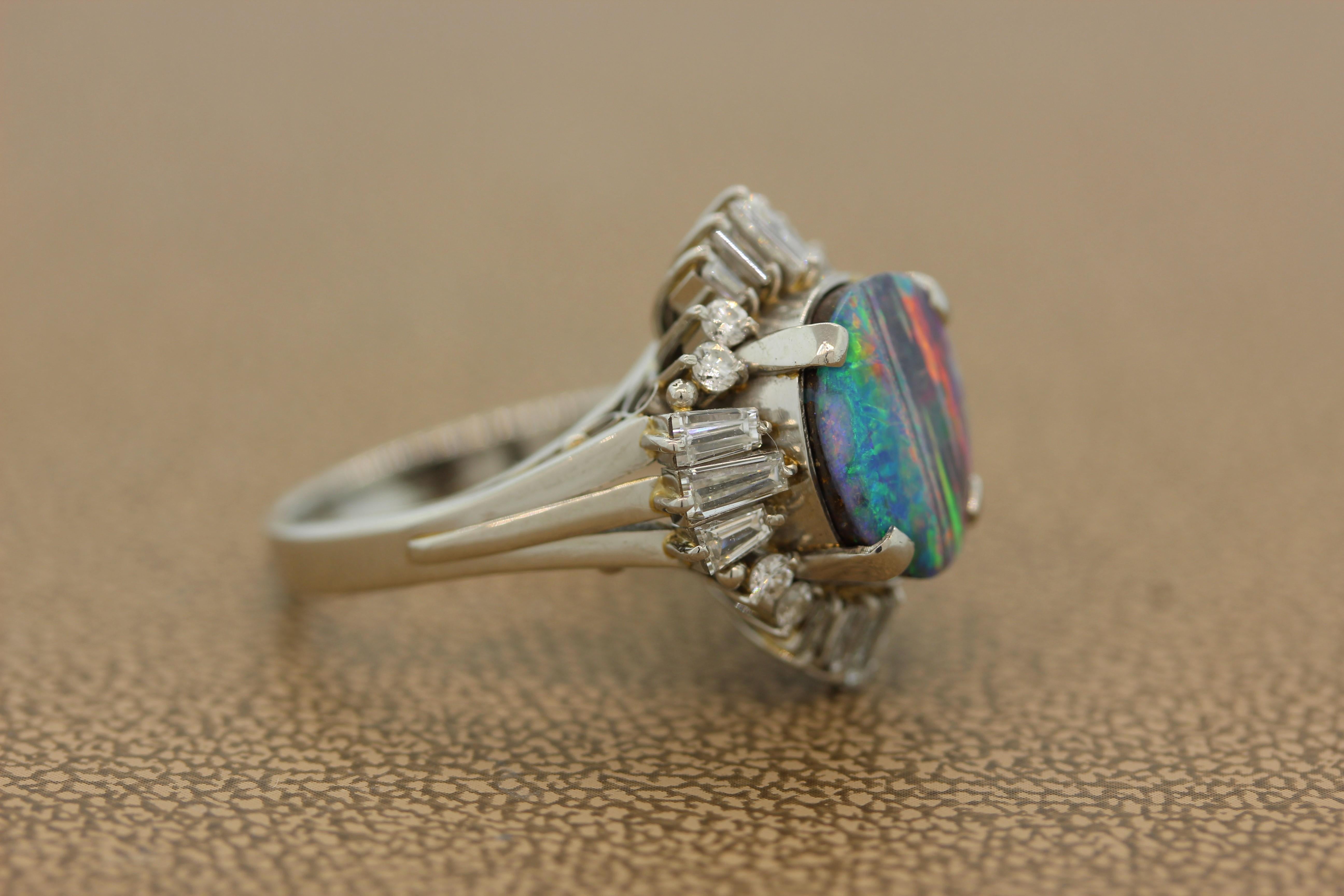 Australian Boulder Opal Diamond Platinum Ring 1