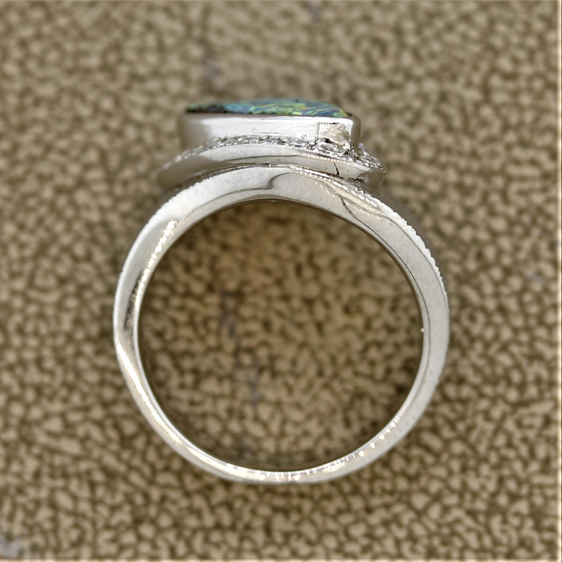 Women's Australian Boulder Opal Diamond Platinum Ring For Sale