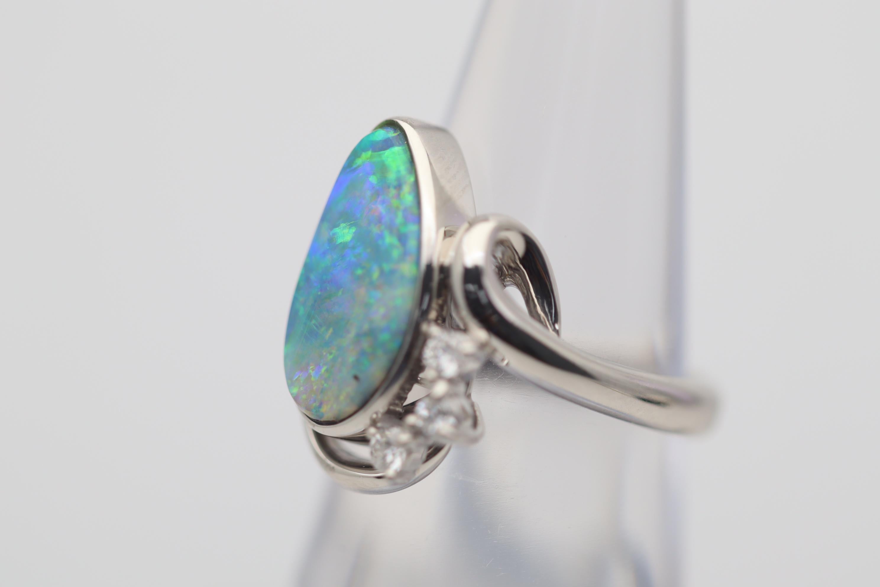 Australian Boulder Opal Diamond Platinum Ring For Sale 1