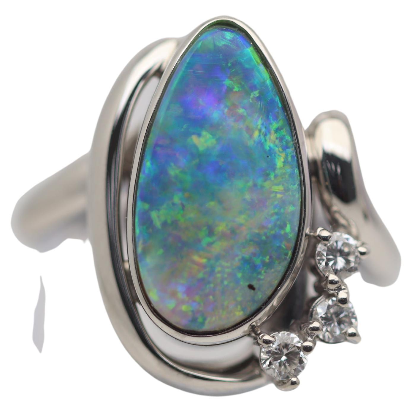 Australian Boulder Opal Diamond Platinum Ring For Sale