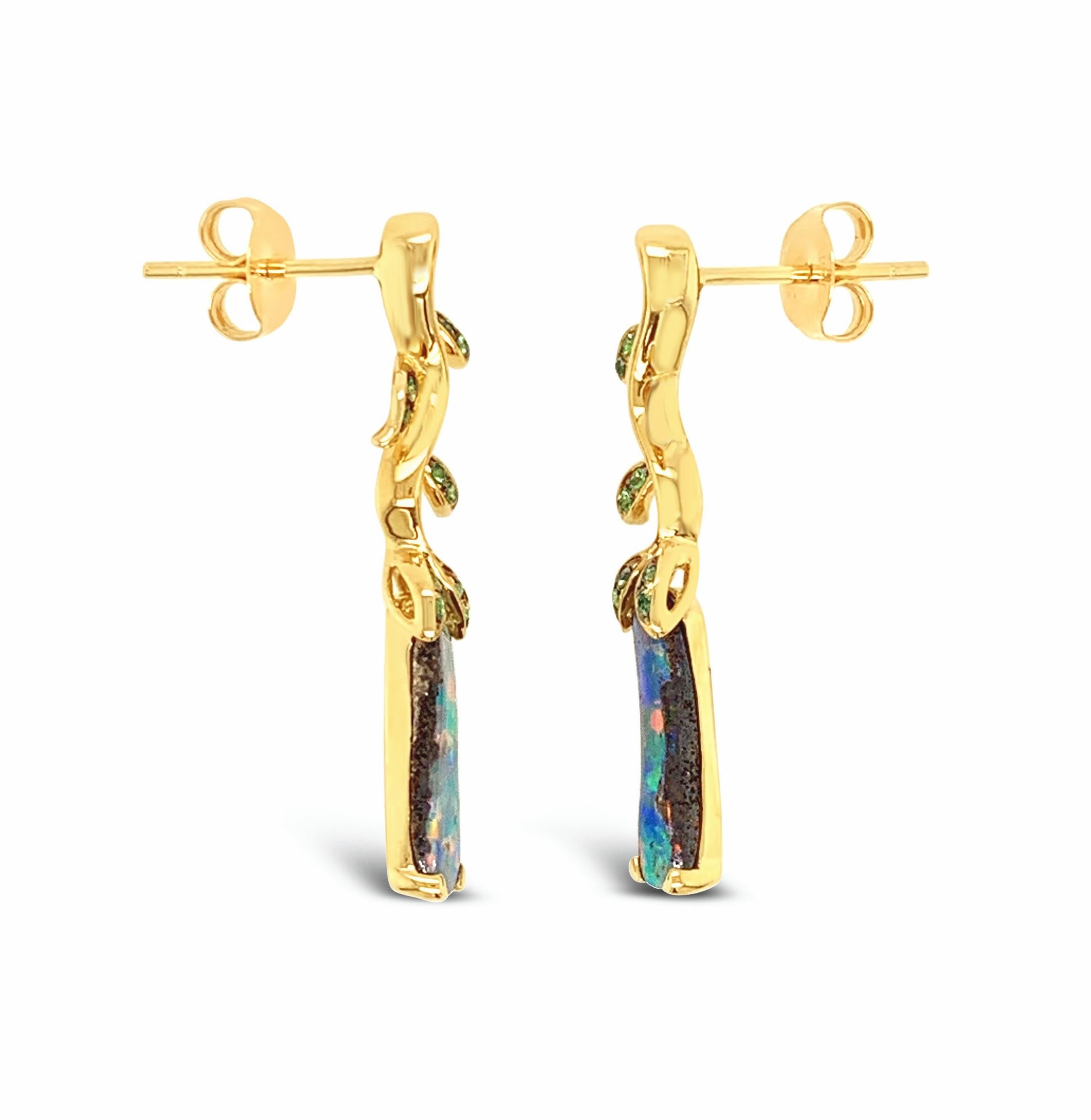 australian boulder opal drop earrings set in 18kt gold