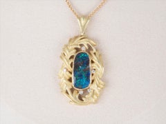 Australian Boulder Opal Feather Style Pendant 18K Gold 11.3g V1124