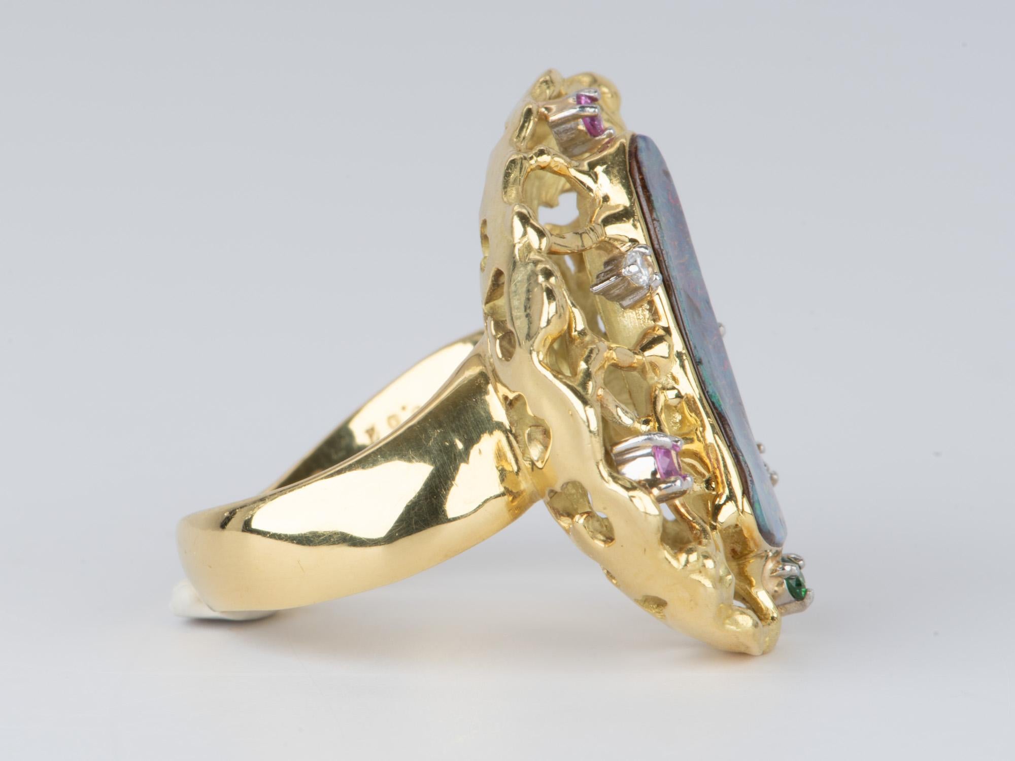 Uncut Australian Boulder Opal Modernist Design Statement Ring 18K Gold 14.2g V1112 For Sale