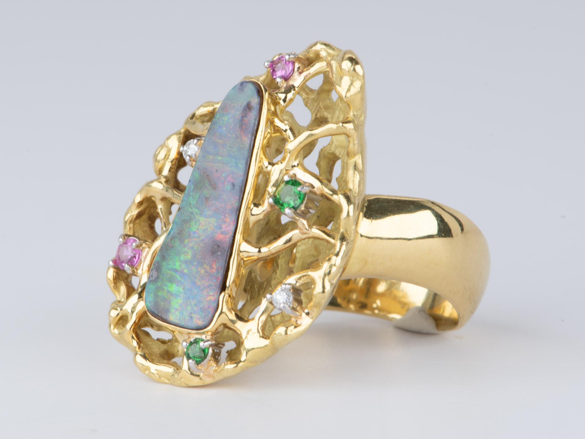 Australian Boulder Opal Modernist Design Statement Ring 18K Gold 14.2g V1112 In New Condition For Sale In Osprey, FL