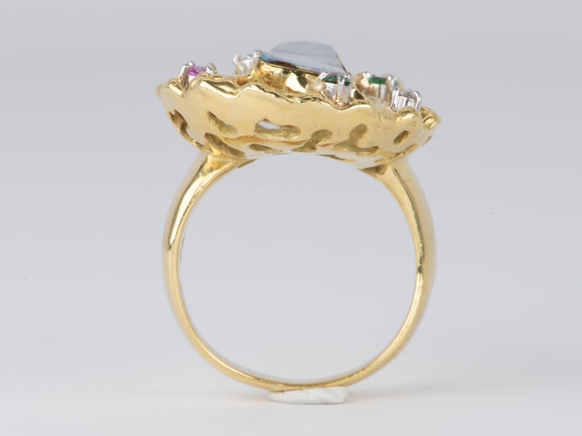 Women's or Men's Australian Boulder Opal Modernist Design Statement Ring 18K Gold 14.2g V1112 For Sale