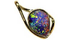Australian Boulder Opal Pendant 14 Karat Yellow Gold with Chain