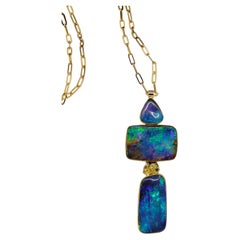 Australian Boulder Opal Pendant Alaskan Gold Nugget Emerald Paperclip Chain