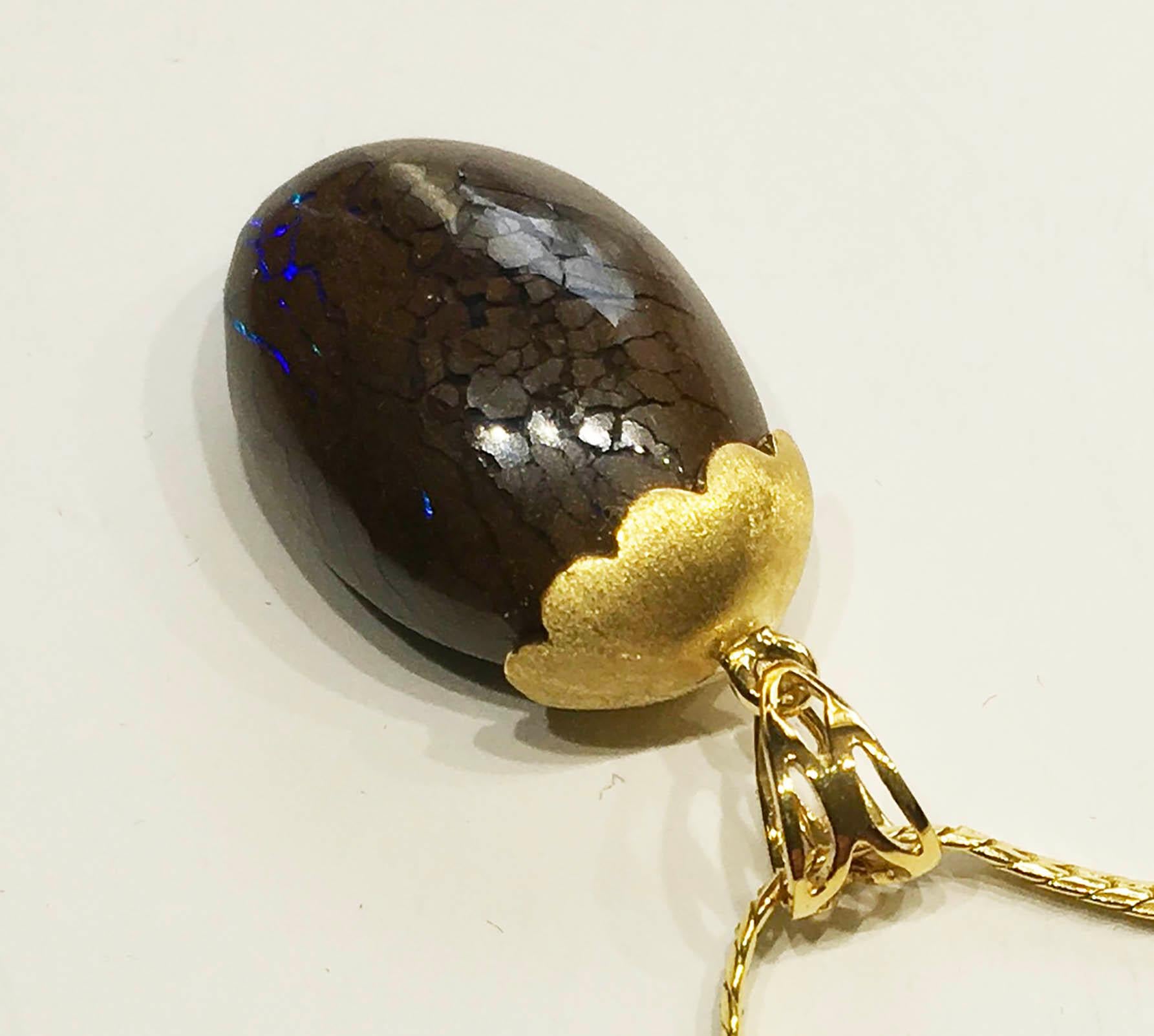 Australian Boulder Opal Pendant Hanging from a 23kt Gold Necklace In New Condition In Coupeville, WA