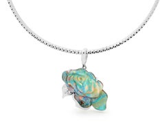 Natural Australian 16.88ct Boulder Opal and Diamonds Necklace in 18K White Gold