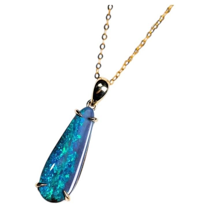 Collana con ciondolo di opale australiano Boulder in oro giallo 14 carati