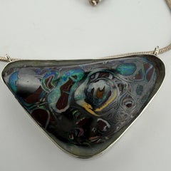 Australian Boulder Opal Pendant Necklace Sterling Silver Custom Bezel 20” Chain
