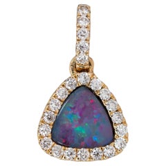 Australian Boulder Opal Pendant w Ethical Diamonds in Solid 14K Gold  TR 6mm