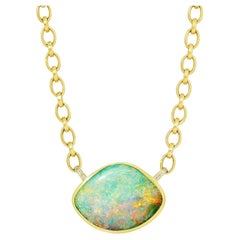 Australian Boulder Opal Pendant with Diamond Accents on 18k Yellow Gold Chain