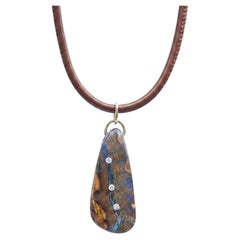 Australian Boulder Opal Pendant with Diamonds and 14k Gold