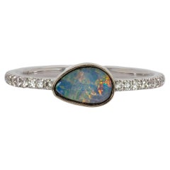 Australian Boulder Opal Ring with Diamond Pave Shank in 14K Solid Gold