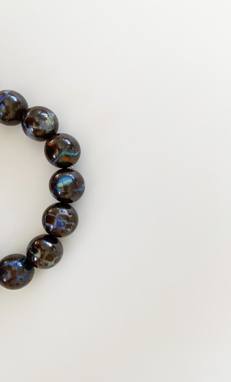 Australian Boulder Opal Round Beaded Stretch Bracelet In New Condition For Sale In Tucson, AZ