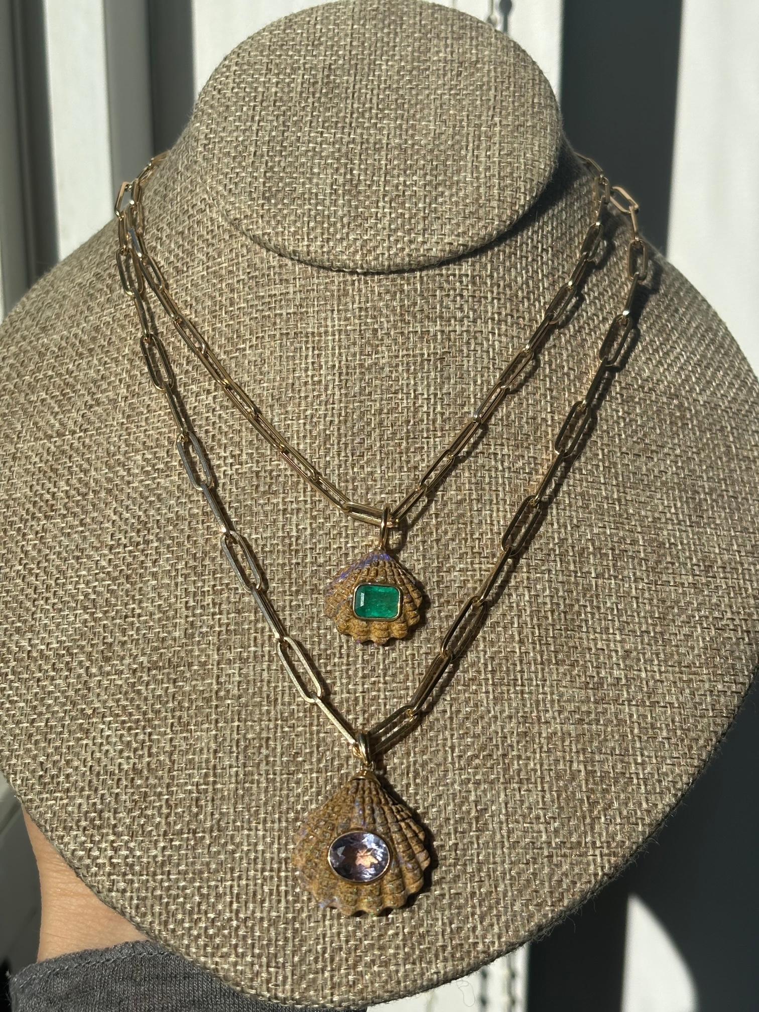Brilliant Cut Australian Boulder Opal Shell Pendant, with Amethyst and 14k Gold For Sale