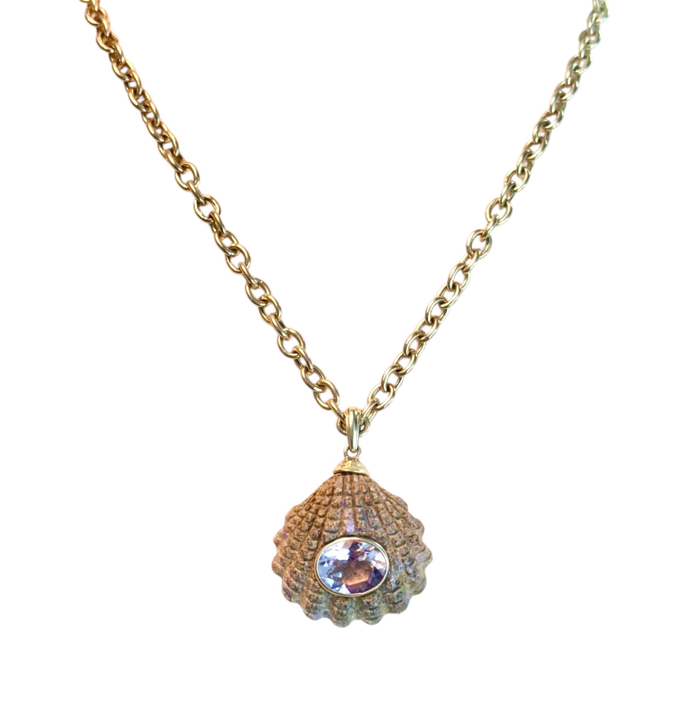 Australian Boulder Opal Shell Pendant, with Amethyst and 14k Gold For Sale 5