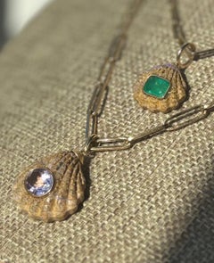 Australian Boulder Opal, Shell Pendant with Emerald