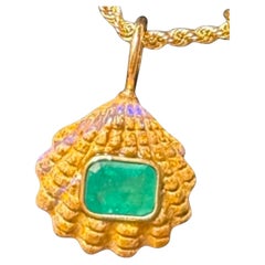 Australian Boulder Opal, Shell Pendant with Emerald