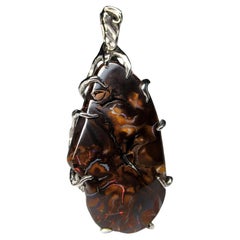 Australian Boulder Opal Silver Pendant Brown Raw Red Flash Opalescence Gemstone
