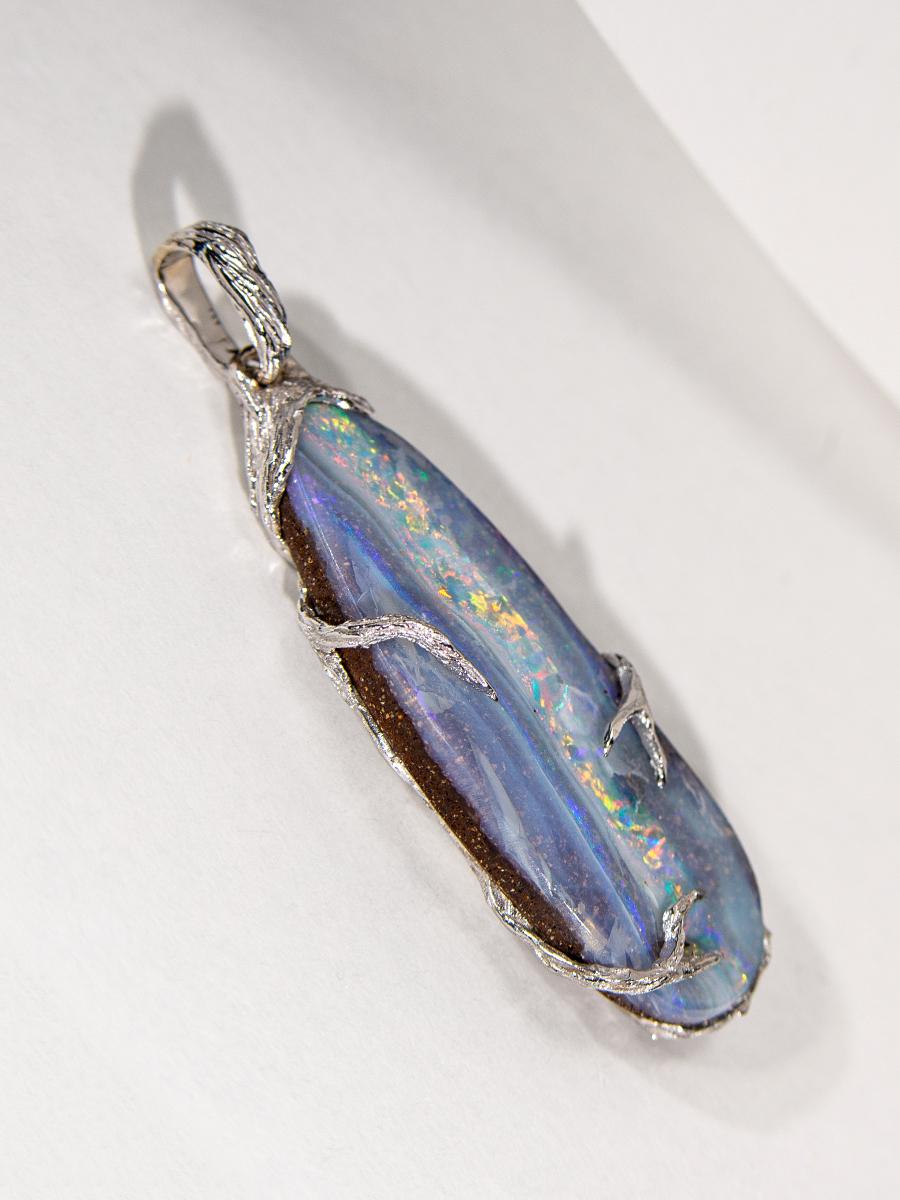 Australian Opal Gold Pendant Raw Natural Necklace Purplish Blue 1