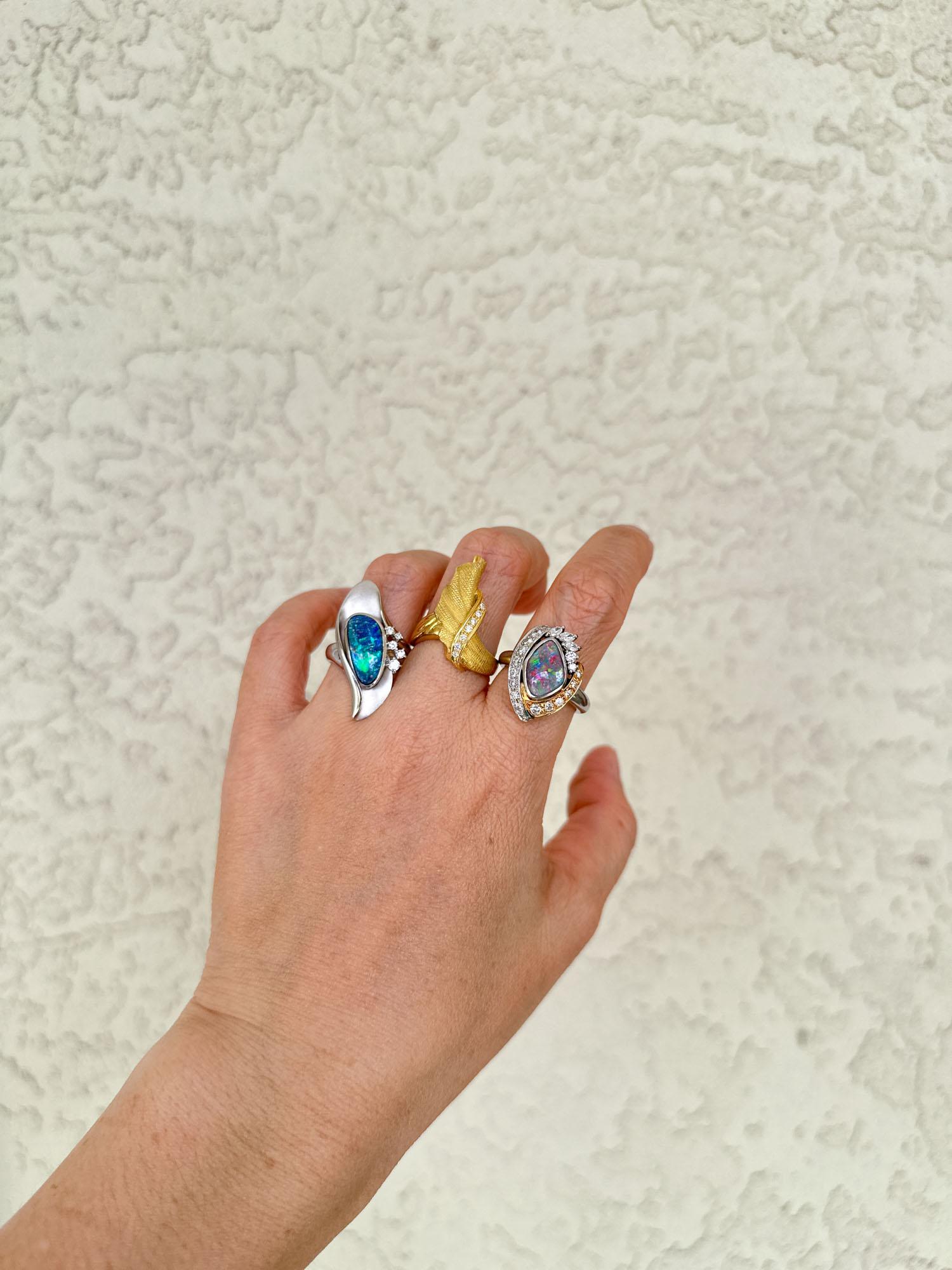 Australian Boulder Opal with Diamonds Designer Ring 18K Gold Platinum V1107 For Sale 3