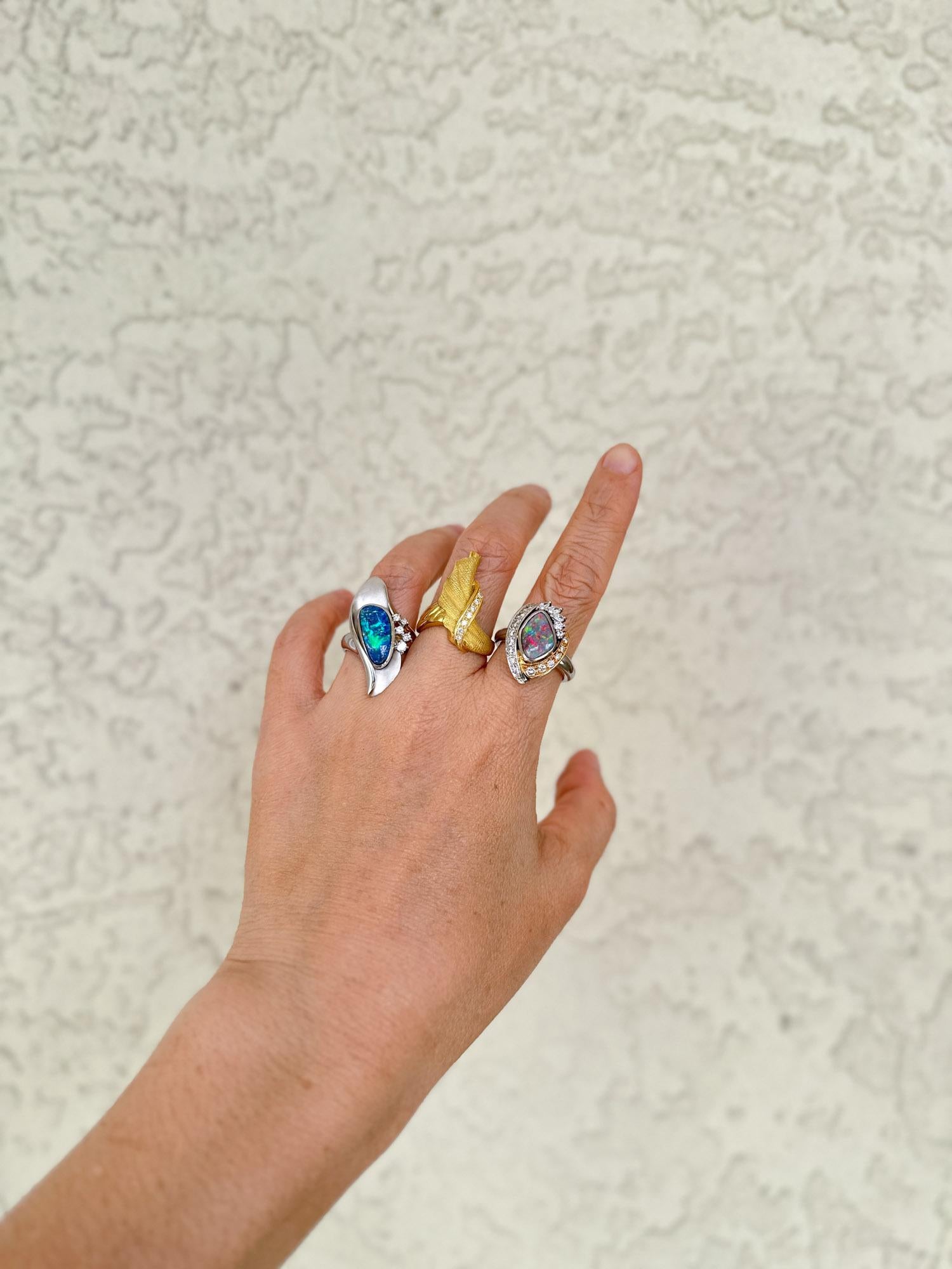 Australian Boulder Opal with Diamonds Designer Ring 18K Gold Platinum V1107 For Sale 4