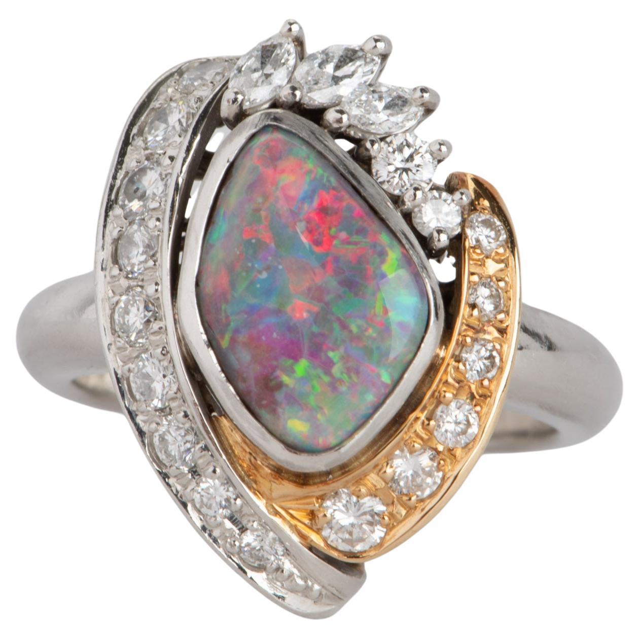 Australian Boulder Opal with Diamonds Designer Ring 18K Gold Platinum V1107 For Sale