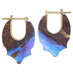 Australian Boulder Opal Yellow Gold One of a Kind Crest Earrings, Talkative 2024