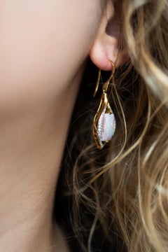 Natural Opal Set: Boulder Opal Dangle Earrings and Necklace 18K Yellow Gold