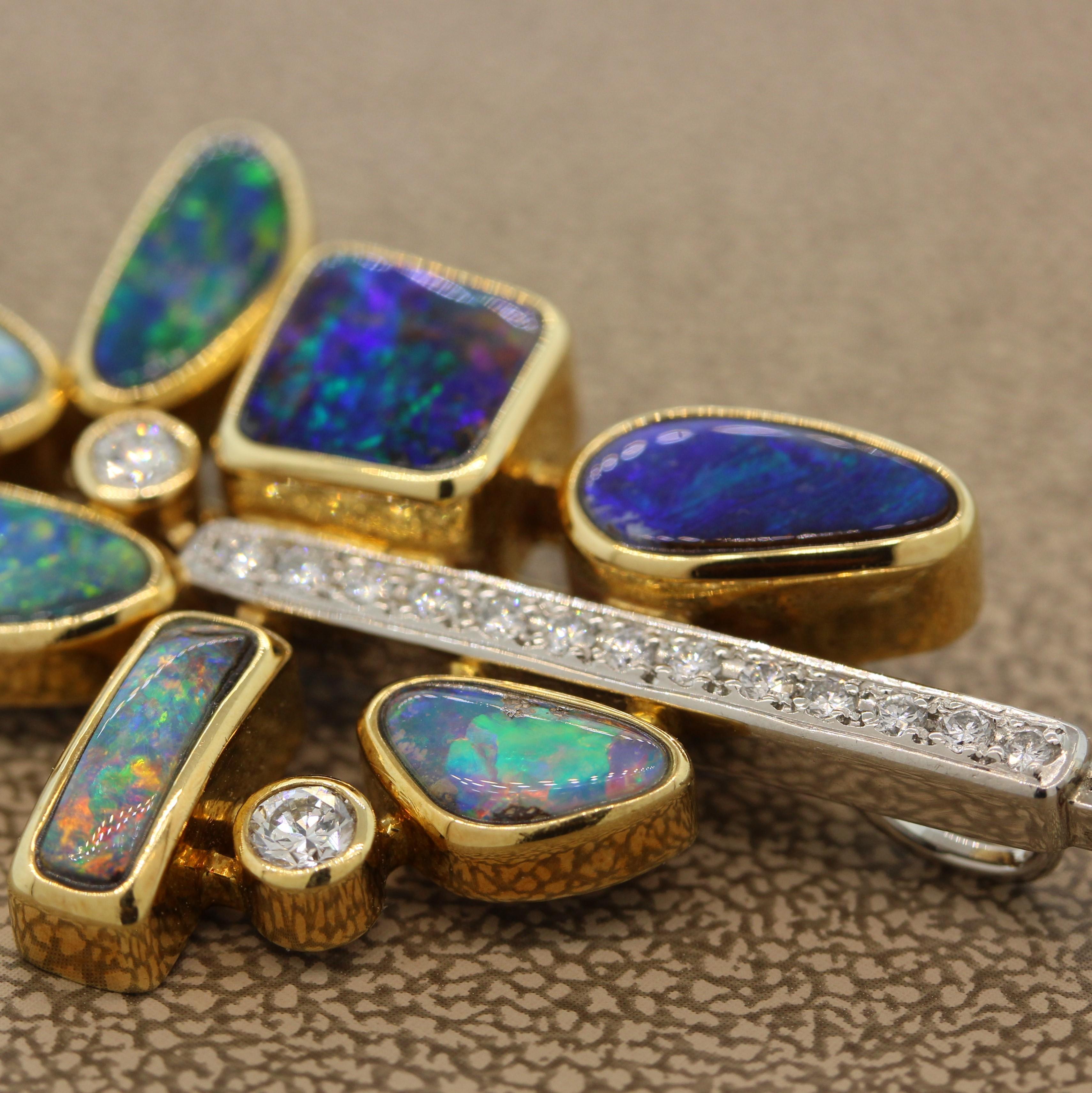 Australian Builder Opal Diamond Platinum Gold Brooch-Pendant 1