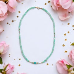 Australian Chrysoprase And Sleeping Beauty Turquoise Diamond Gold Necklace