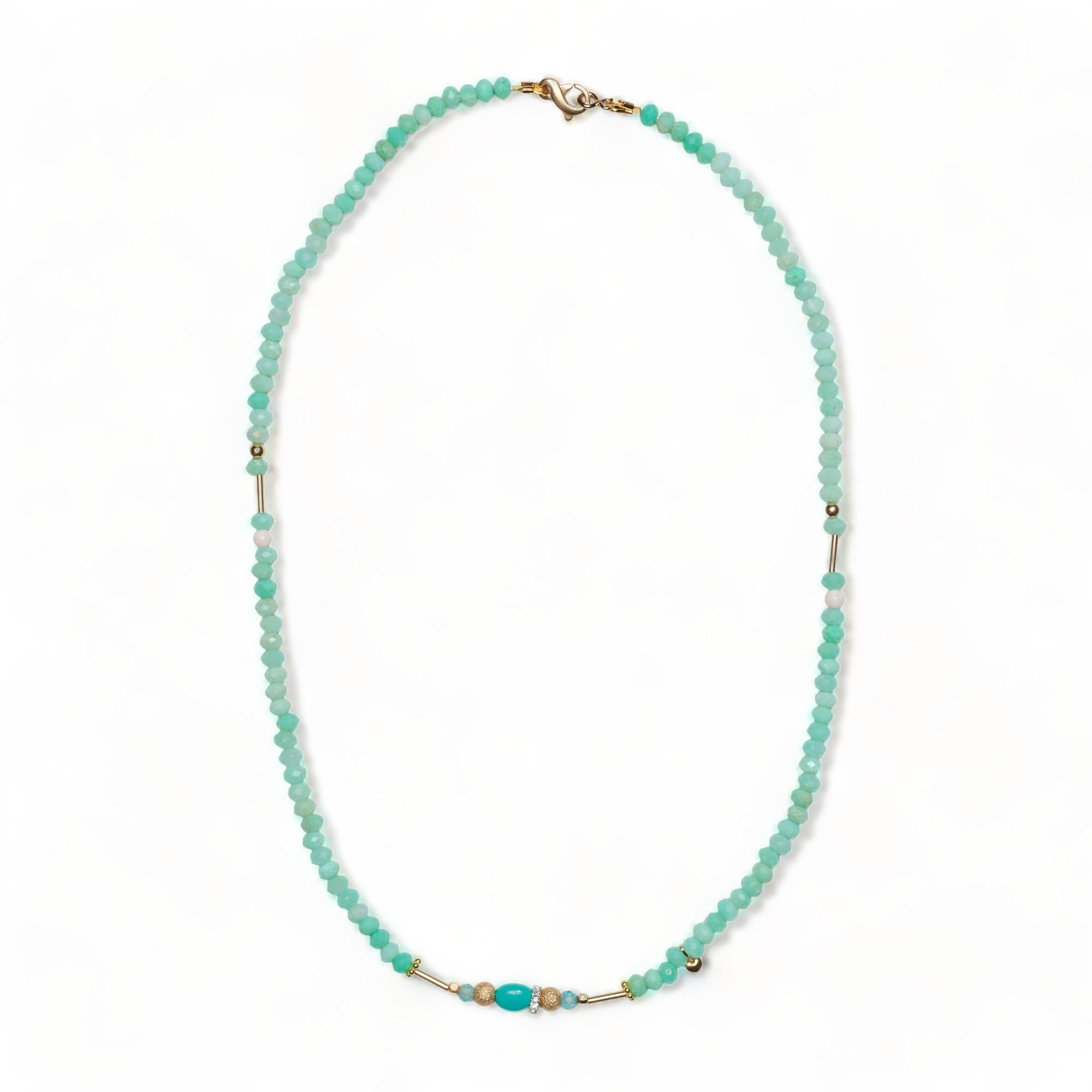 Bead Australian Chrysoprase And Sleeping Beauty Turquoise Diamond Gold Necklace For Sale