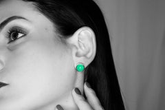 Australian Chrysoprase in Yellow Gold Round Stud Earrings by Alexander Leyser