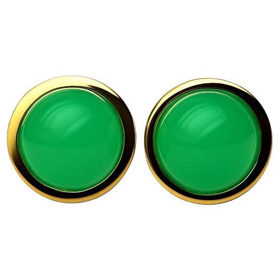 Orecchini tondi in oro giallo con crisoprasio australiano di Alexander Leyser in vendita