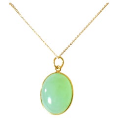 Australian Chrysoprase Oval Pendant Necklace in 18K Solid Yellow Gold