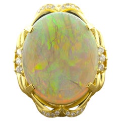 Australian Crystal Opal Diamond 18k Yellow Gold Cocktail Ring