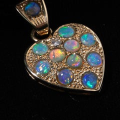 Australian Crystal Opal Diamond 9ct Gold Heart Pendant Flush Gypsy Set