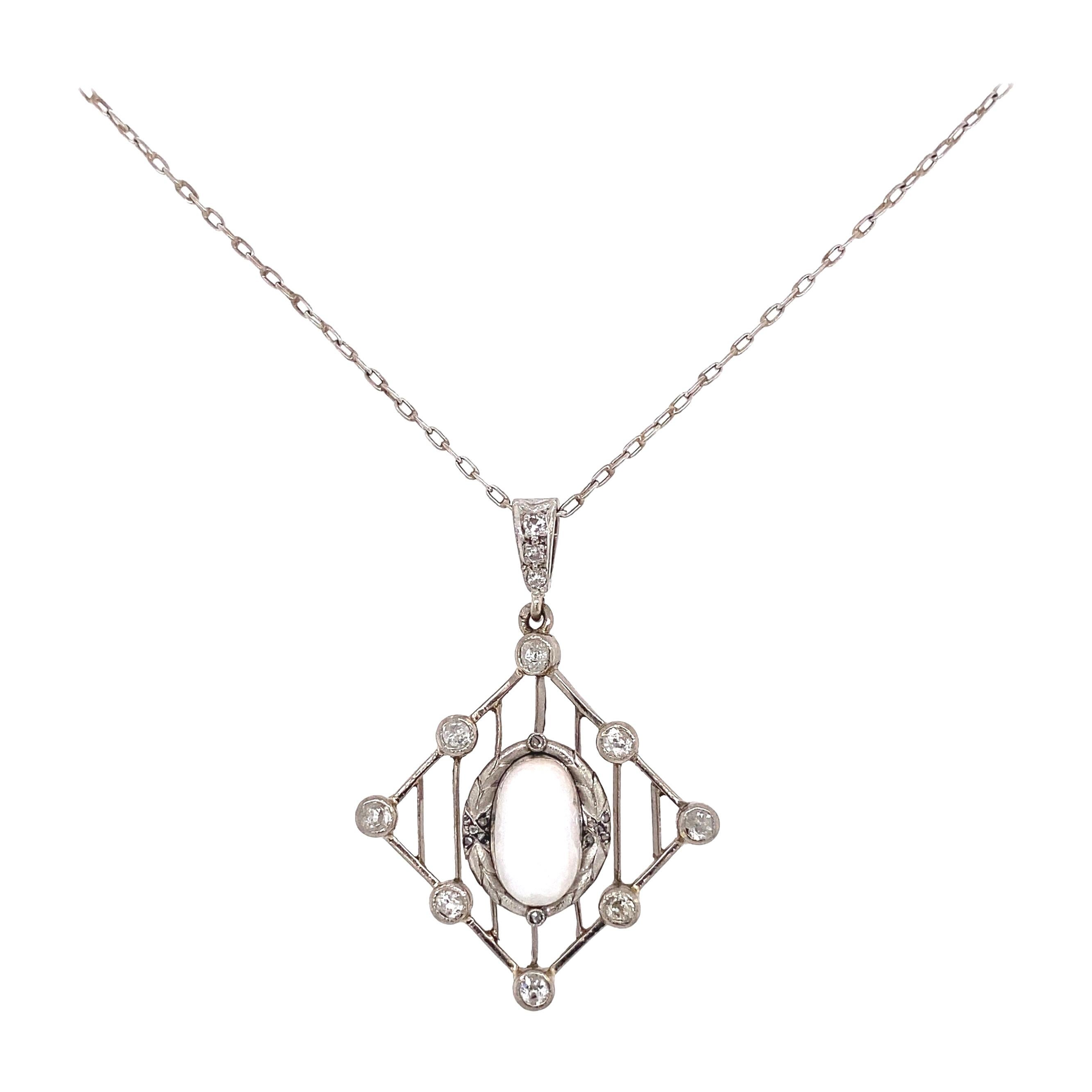 Australian Crystal Opal Diamond Art Deco Platinum Necklace Estate Fine Jewelry For Sale