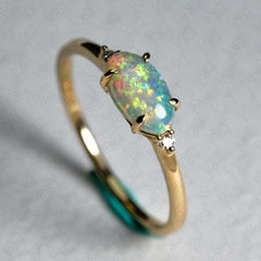 Australian Crystal Opal Diamond Engagement Ring 14K Yellow Gold