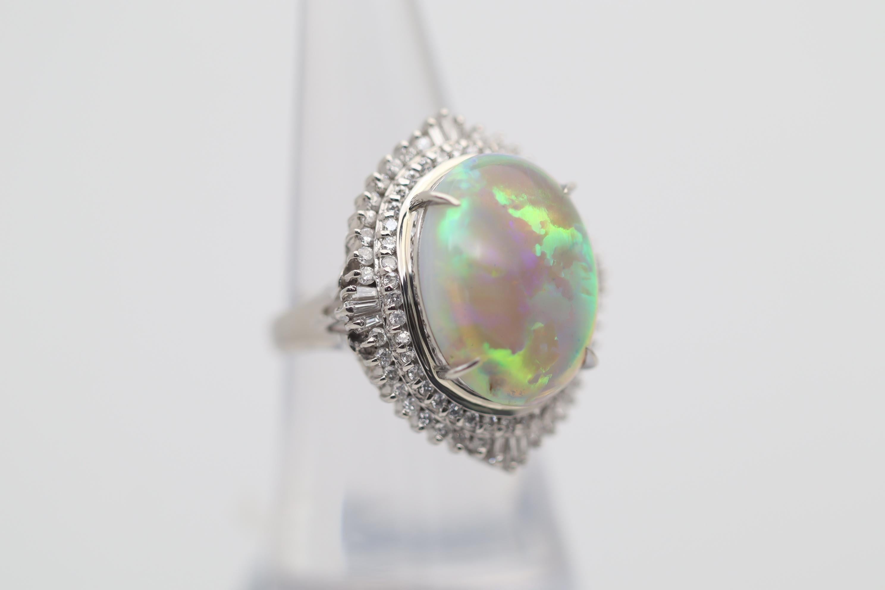 Australian Crystal Opal Diamond Platinum Cocktail Ring In New Condition For Sale In Beverly Hills, CA
