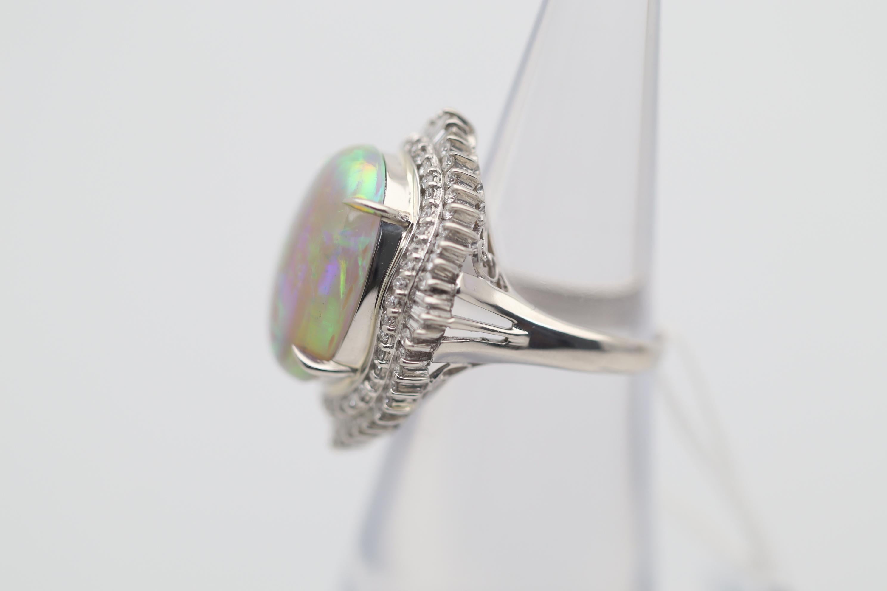 Women's Australian Crystal Opal Diamond Platinum Cocktail Ring For Sale
